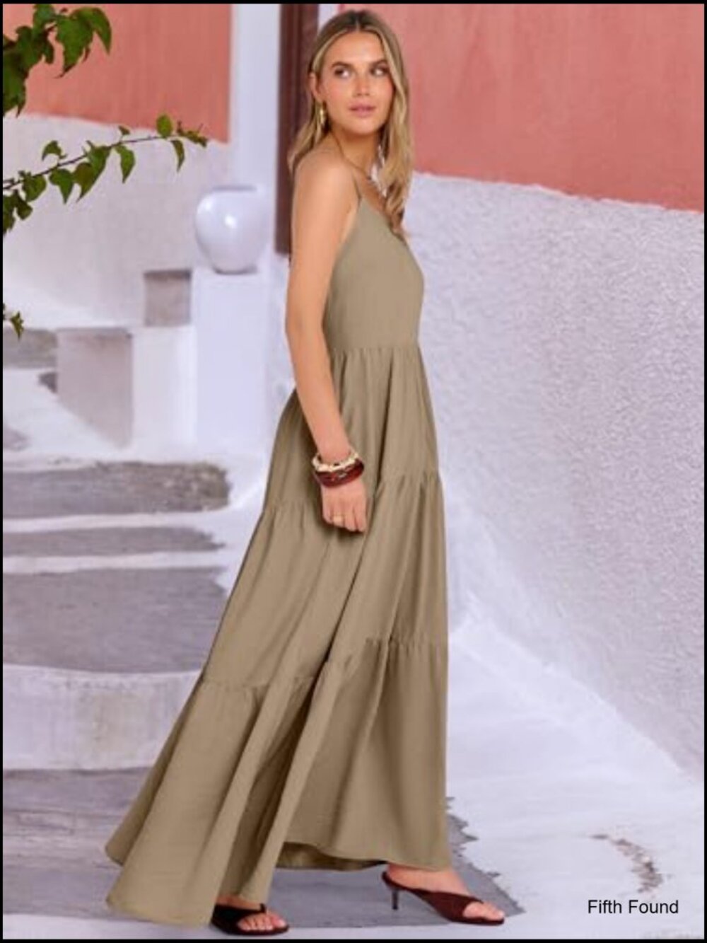 Sleeveless Spaghetti Strap Flowy Tiered Maxi Dress Summer Casual Sundress - Picture 4 of 7